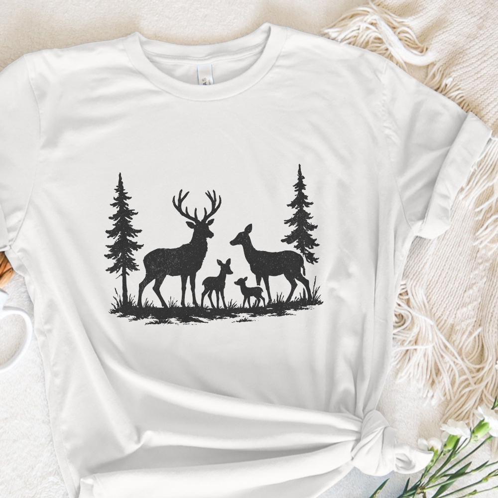 Deer Family PNG, Woodland Forest Nature PNG - 300 DPI Design for T-Shirt