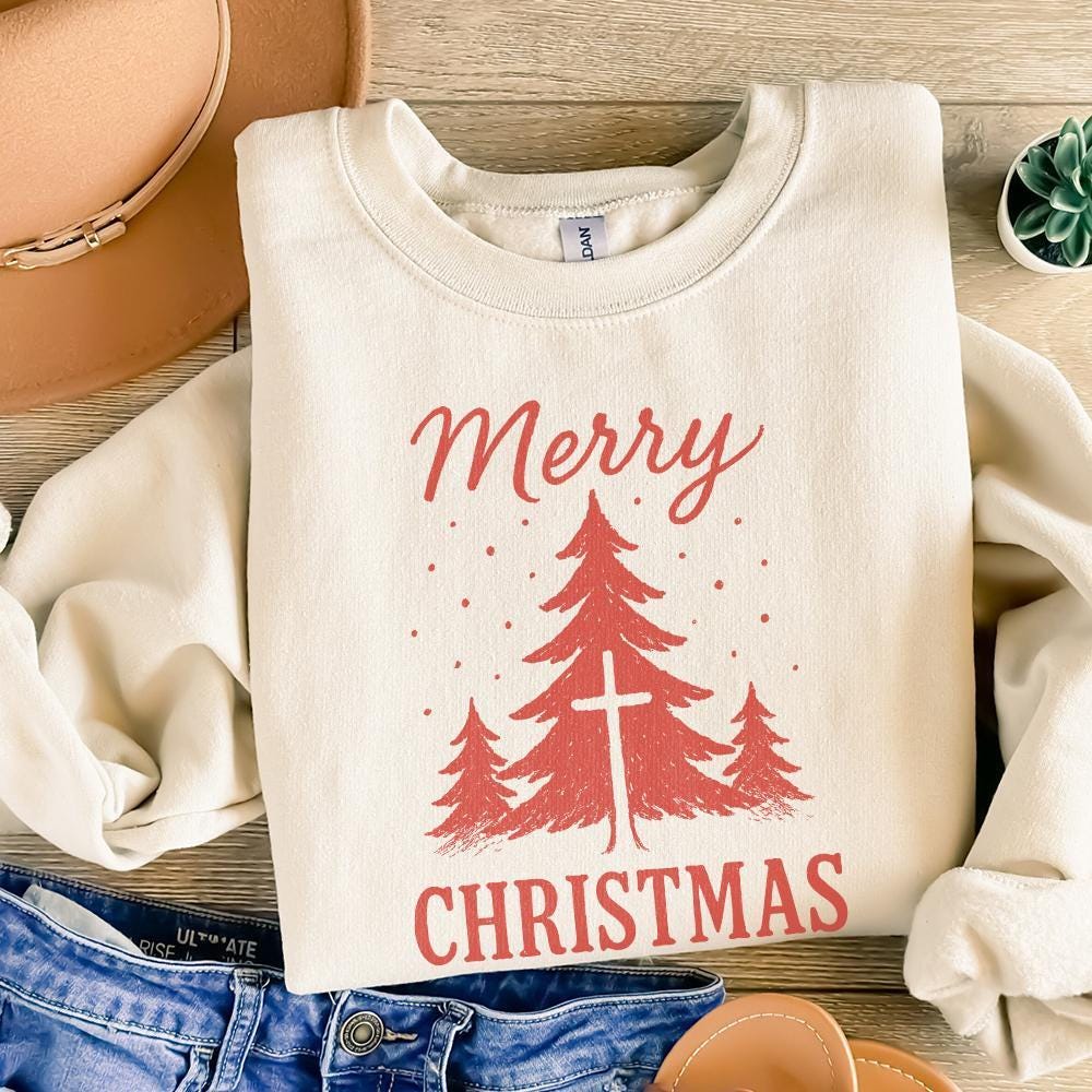 Merry Christmas PNG, Christian Christmas Tree Cross Digital Download -