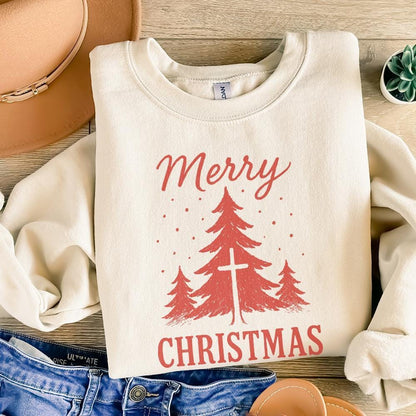 Merry Christmas PNG, Christian Christmas Tree Cross Digital Download -