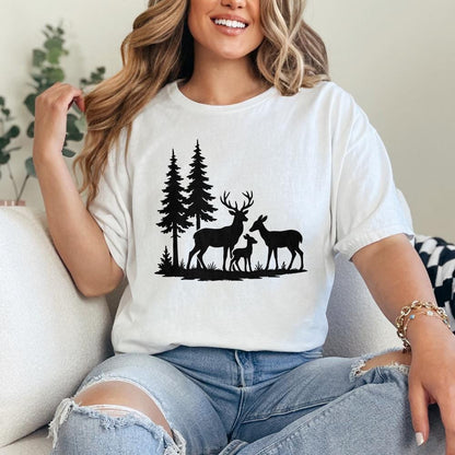 Deer Family Silhouette PNG, Woodland Forest Animals PNG - 300 DPI Design