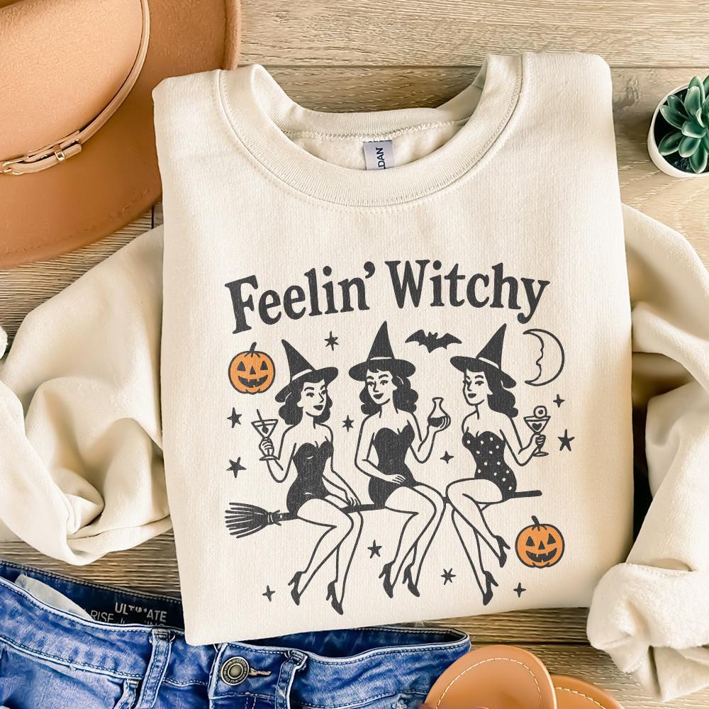 Feelin' Witchy PNG, Retro Halloween Witches - 300 DPI Design for T-Shirt