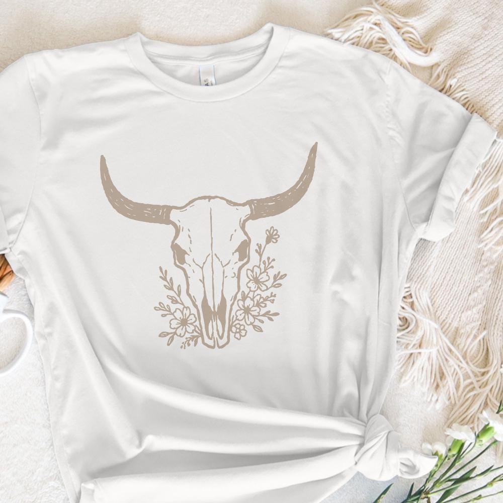 Boho Cow Skull PNG, Floral Skull Art - 300 DPI Design for T-Shirt