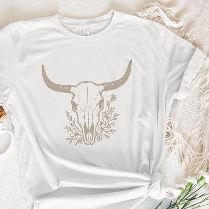 Boho Cow Skull PNG, Floral Skull Art - 300 DPI Design for T-Shirt