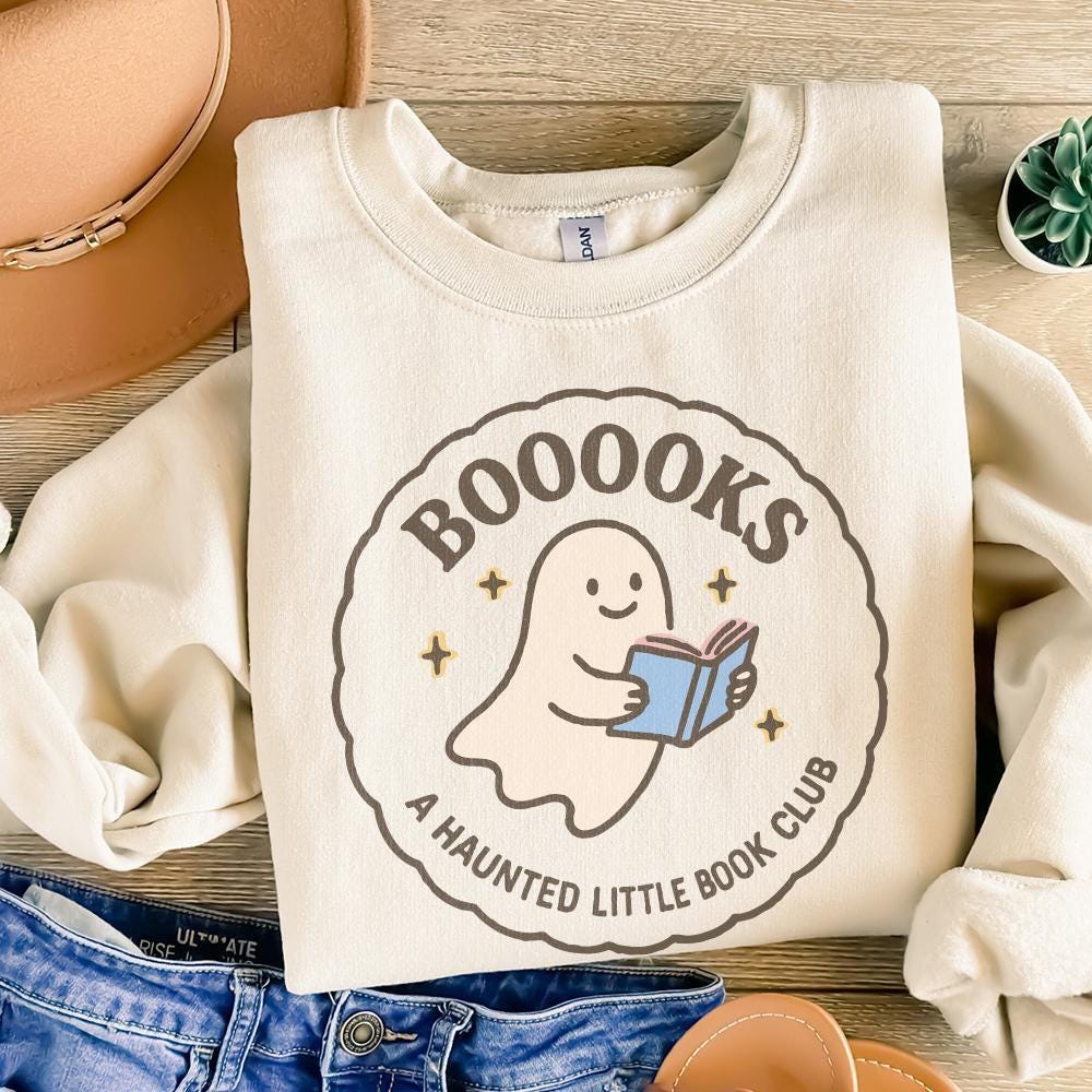 Booooks Haunted Little Book Club PNG, Cute Ghost PNG for Spooky Season -