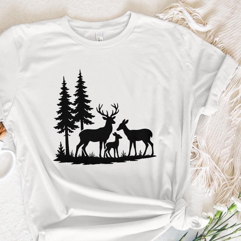 Deer Family Silhouette PNG, Woodland Forest Animals PNG - 300 DPI Design