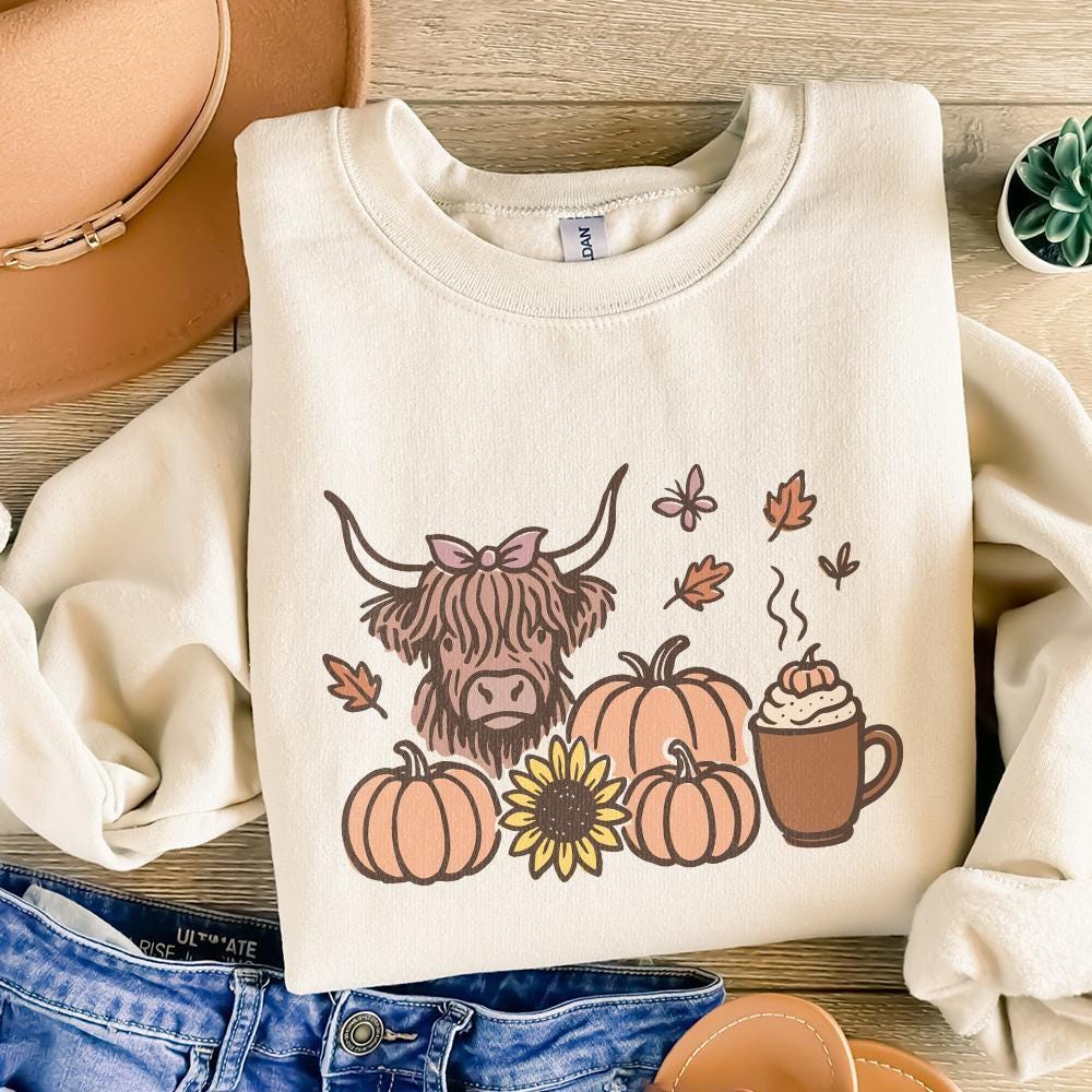 Highland Cow PNG, Fall PNG - 300 DPI Design for T-Shirt