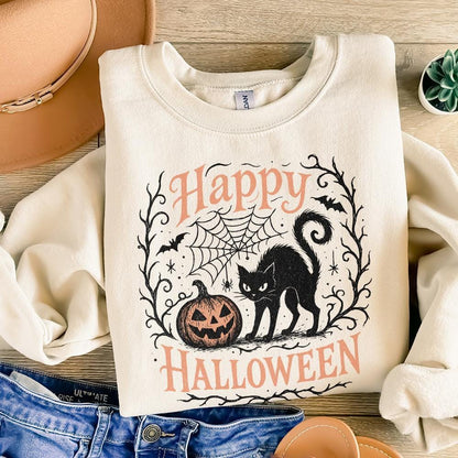 Happy Halloween PNG, Black Cat and Pumpkin Clipart PNG for T-Shirts - 300