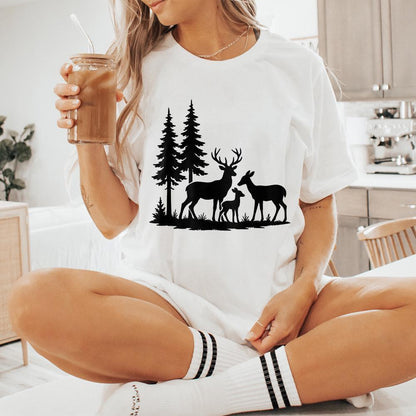 Deer Family Silhouette PNG, Woodland Forest Animals PNG - 300 DPI Design