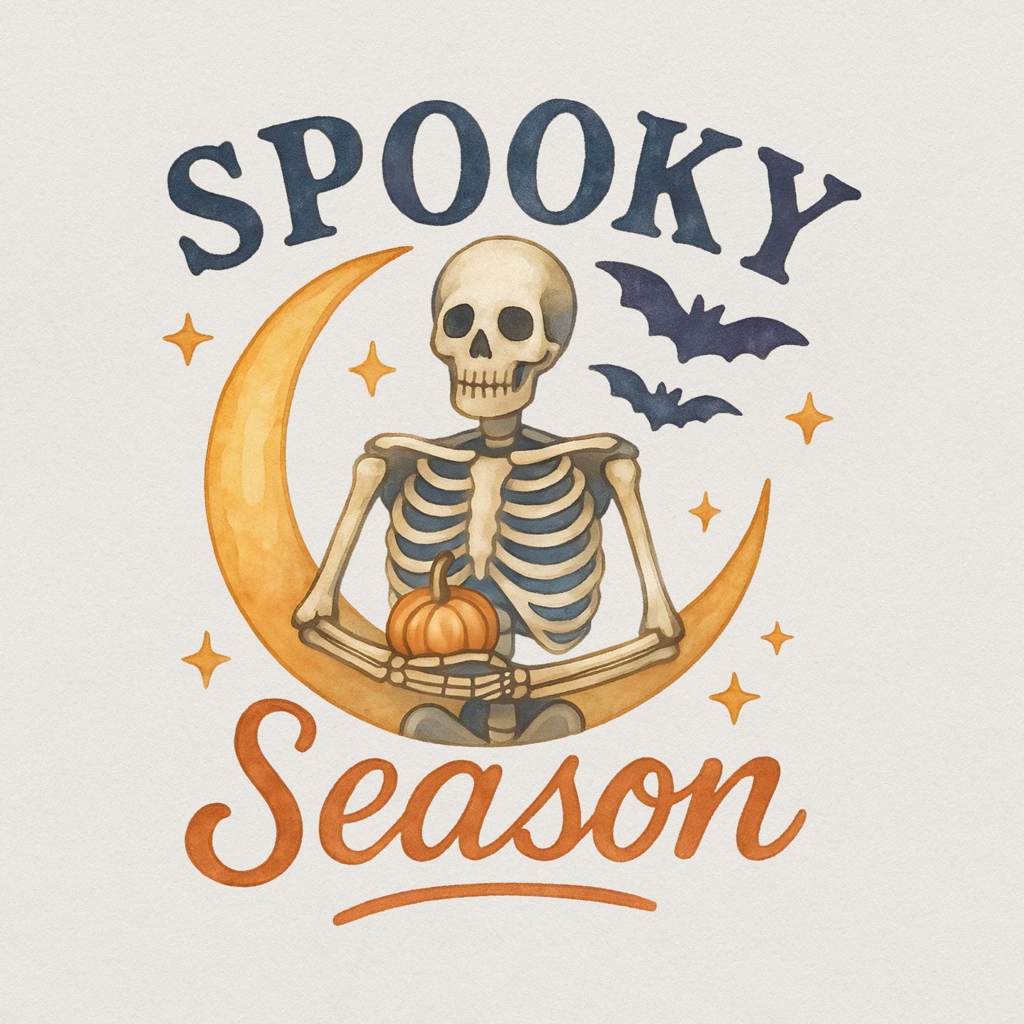 Spooky Season PNG, Halloween Skeleton on Crescent Moon - 300 DPI Design