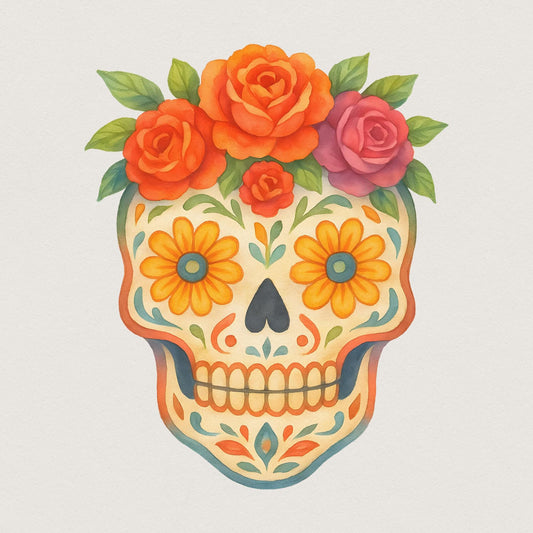 Sugar Skull Floral PNG, Day of the Dead PNG - 300 DPI Design for T-Shirt