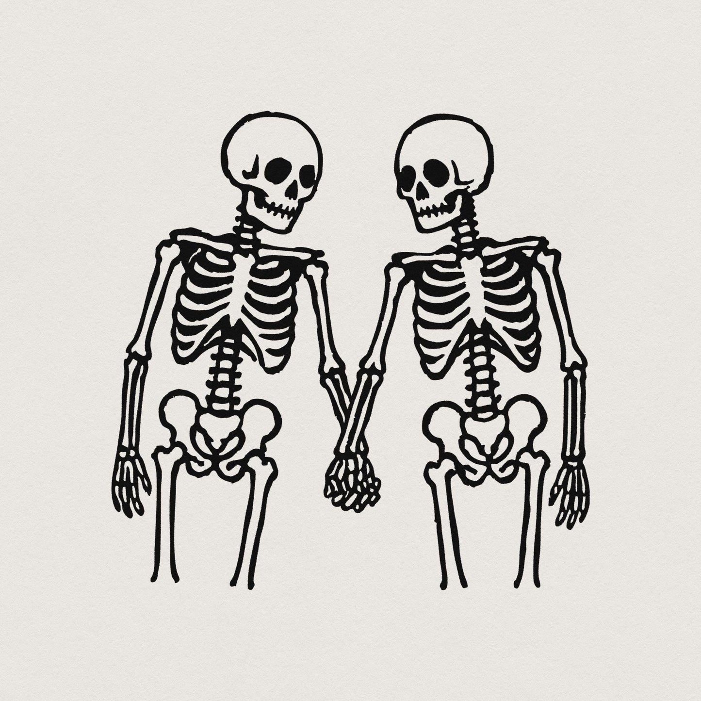 Skeleton Couple Holding Hands PNG, Romantic Skeleton Art PNG - 300 DPI