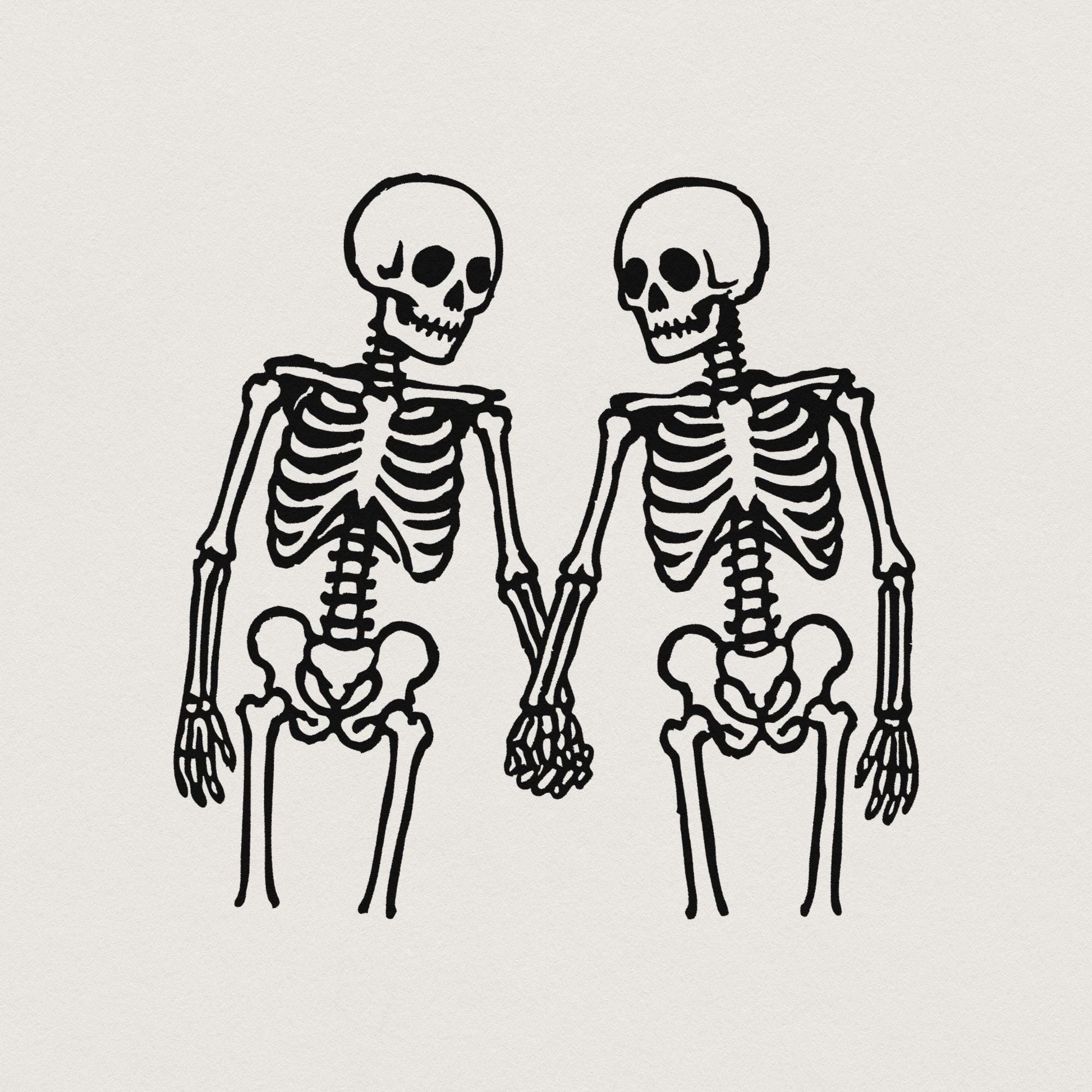 Skeleton Couple Holding Hands PNG, Romantic Skeleton Art PNG - 300 DPI