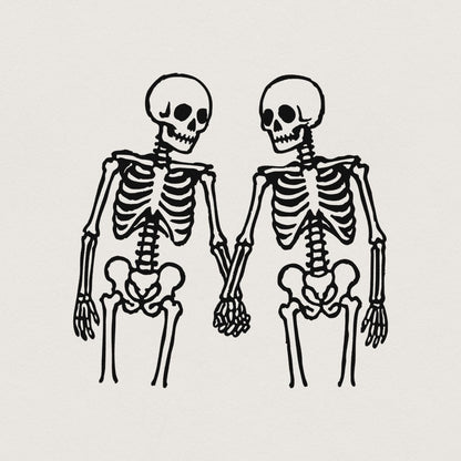 Skeleton Couple Holding Hands PNG, Romantic Skeleton Art PNG - 300 DPI
