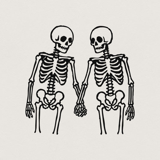 Skeleton Couple Holding Hands PNG, Romantic Skeleton Art PNG - 300 DPI