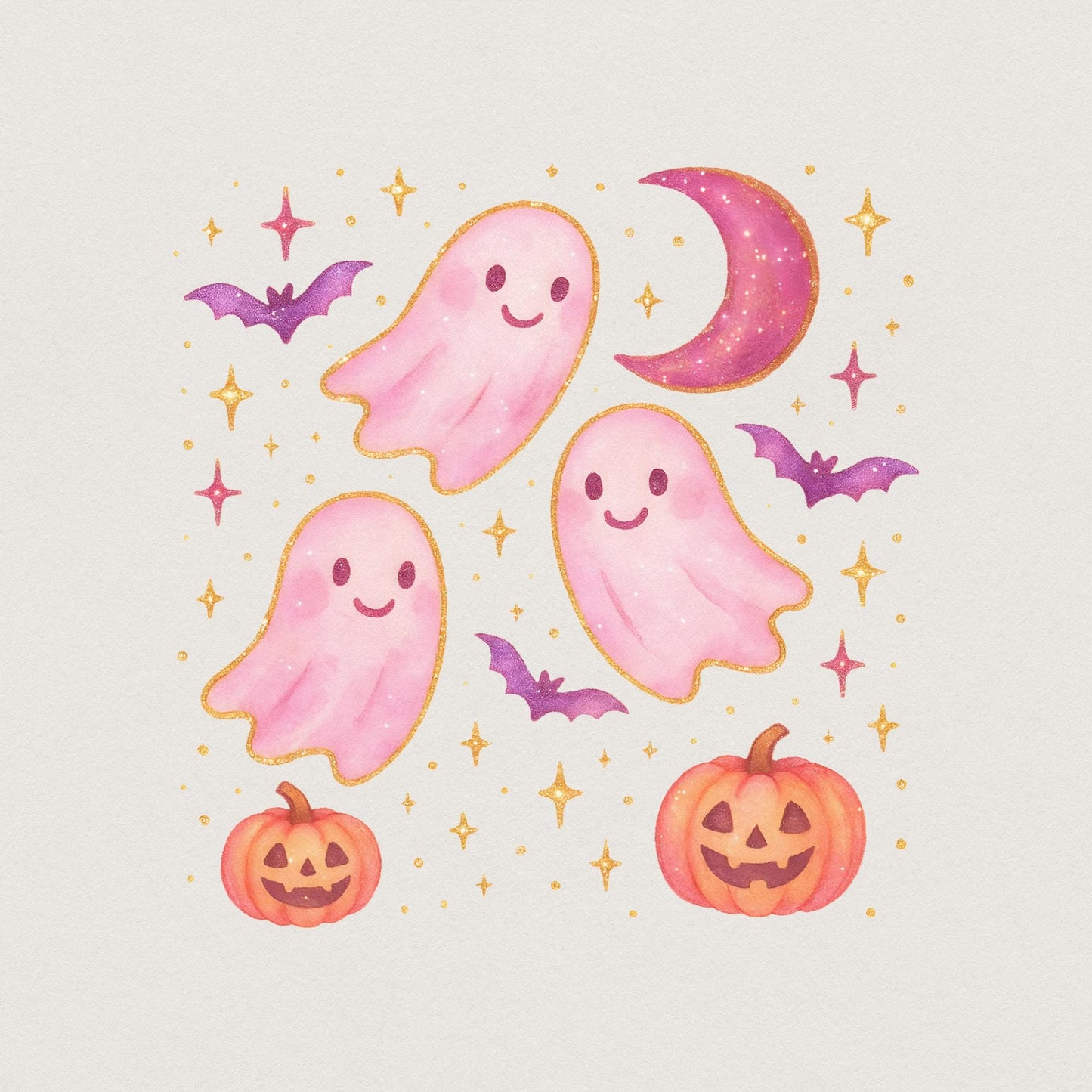Pastel Cute Ghost PNG, Pumpkin PNG - 300 DPI Design for T-Shirt