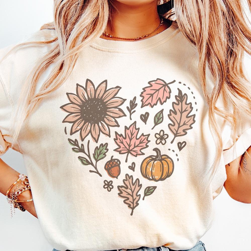 Sunflower Pumpkin Fall Leaves Heart Autumn PNG, Thanksgiving Acorn