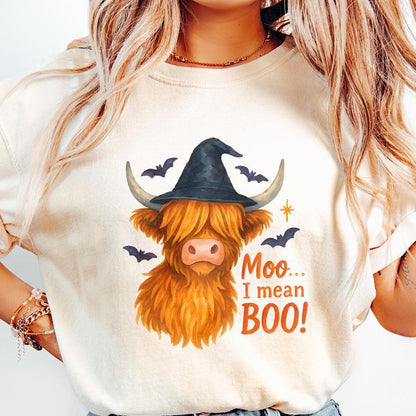 Moo... I Mean Boo! Highland Cow Halloween PNG, Witch Hat Animal Art - 300