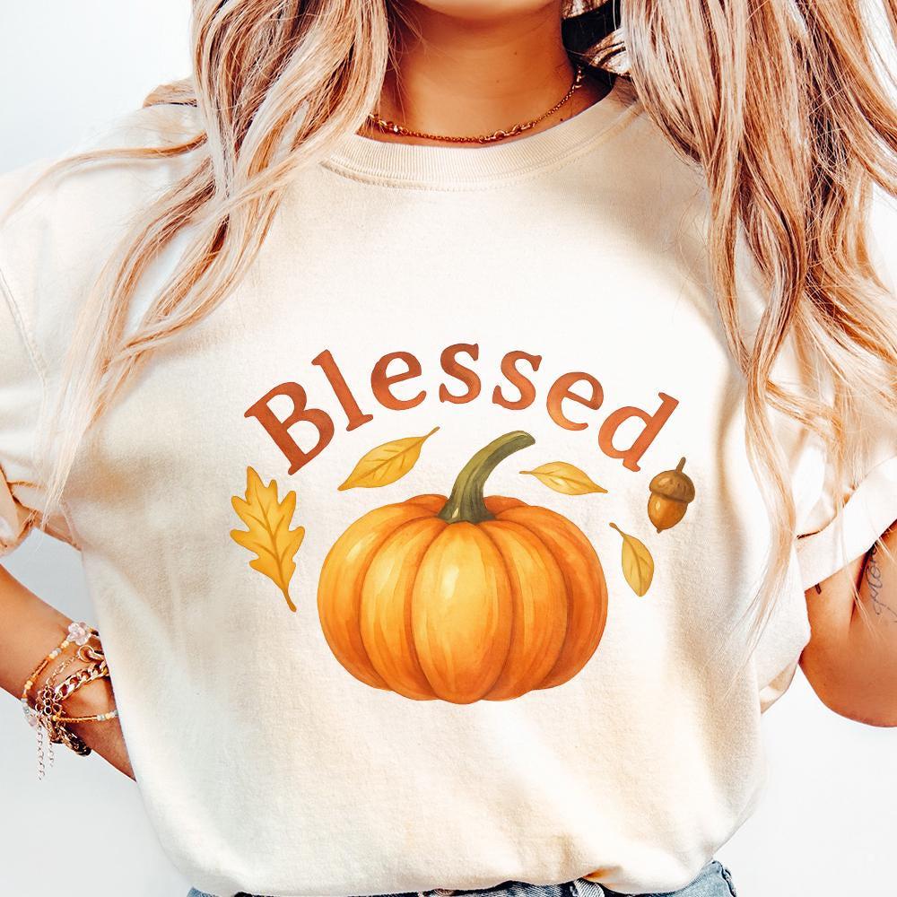 Blessed Pumpkin Fall Vibes PNG, Thanksgiving Turkey - 300 DPI Design for