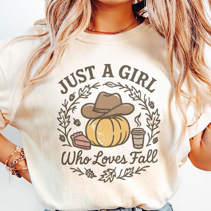 Just A Girl Who Loves Fall PNG, Pumpkin Coffee Autumn PNG - 300 DPI