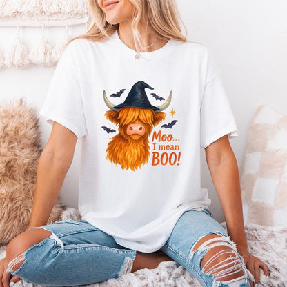 Moo... I Mean Boo! Highland Cow Halloween PNG, Witch Hat Animal Art - 300