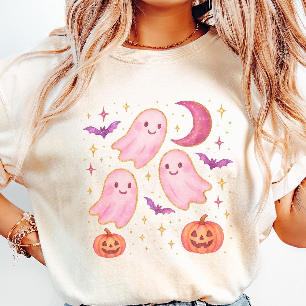Pastel Cute Ghost PNG, Pumpkin PNG - 300 DPI Design for T-Shirt