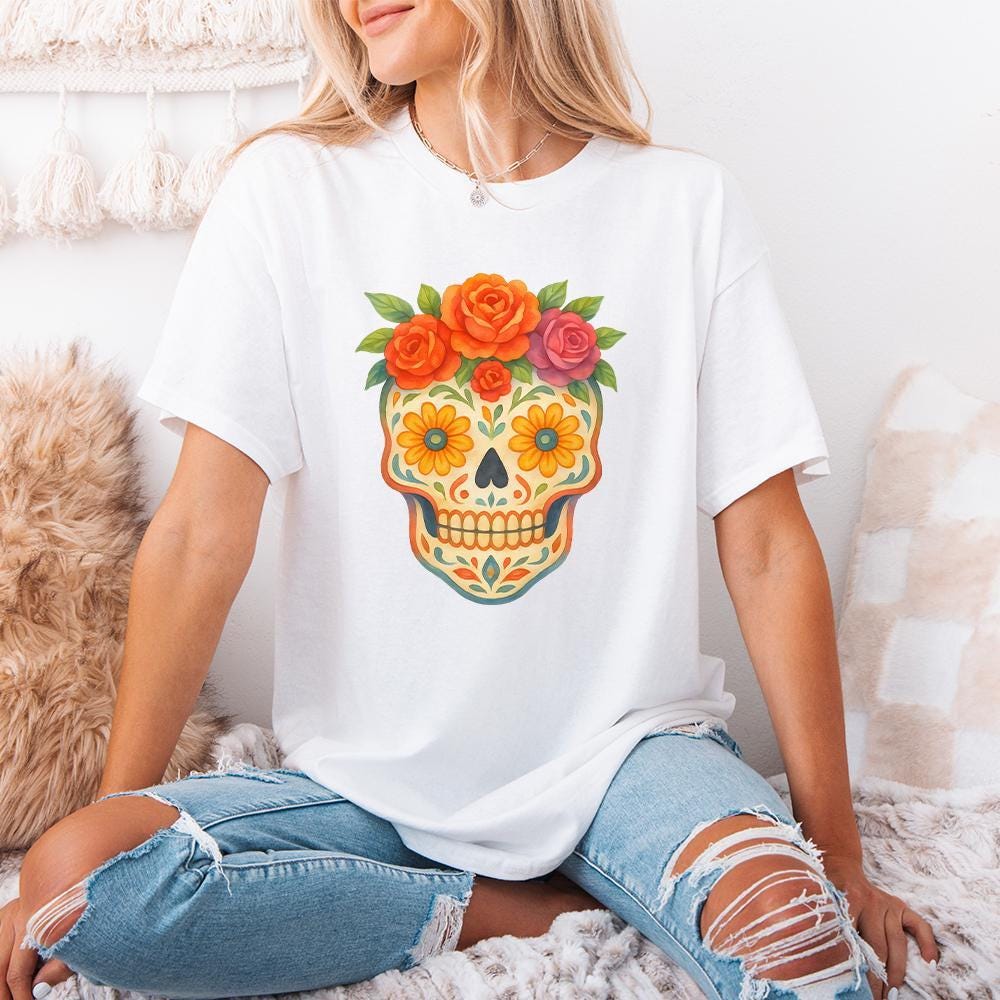 Sugar Skull Floral PNG, Day of the Dead PNG - 300 DPI Design for T-Shirt