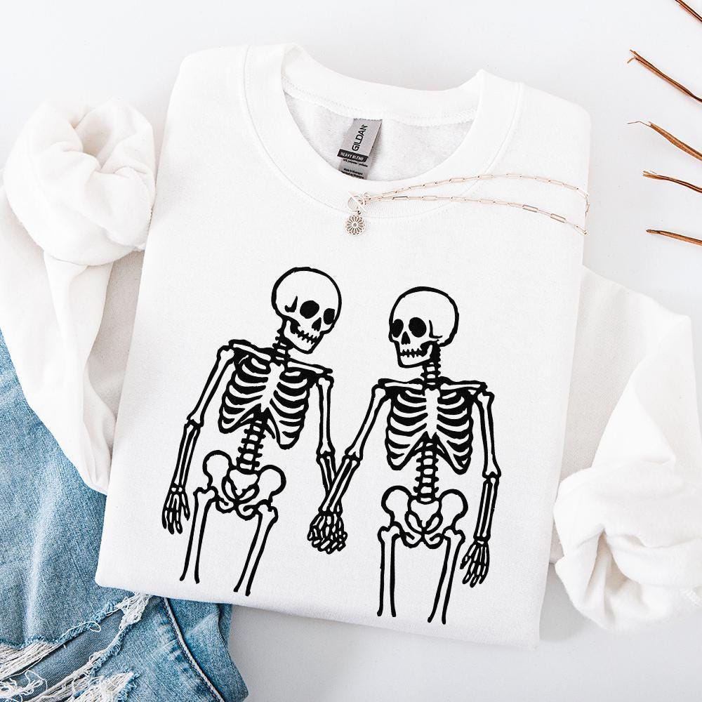 Skeleton Couple Holding Hands PNG, Romantic Skeleton Art PNG - 300 DPI