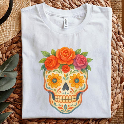 Sugar Skull Floral PNG, Day of the Dead PNG - 300 DPI Design for T-Shirt