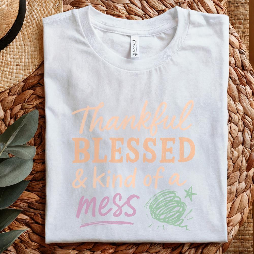 Thankful Blessed & Kind Of A Mess PNG, Fall Sayings PNG - 300 DPI Design