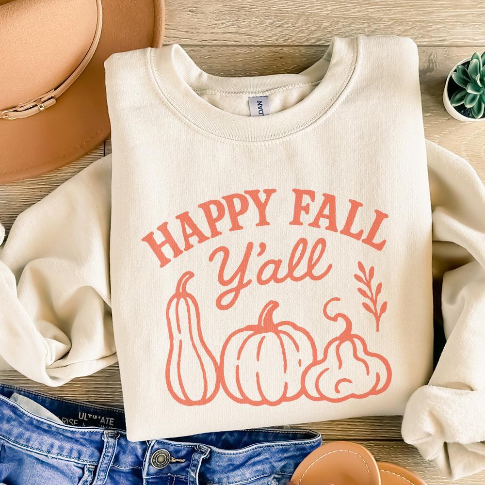 Happy Fall Y'all PNG, Autumn Pumpkins PNG - 300 DPI Design for T-Shirt