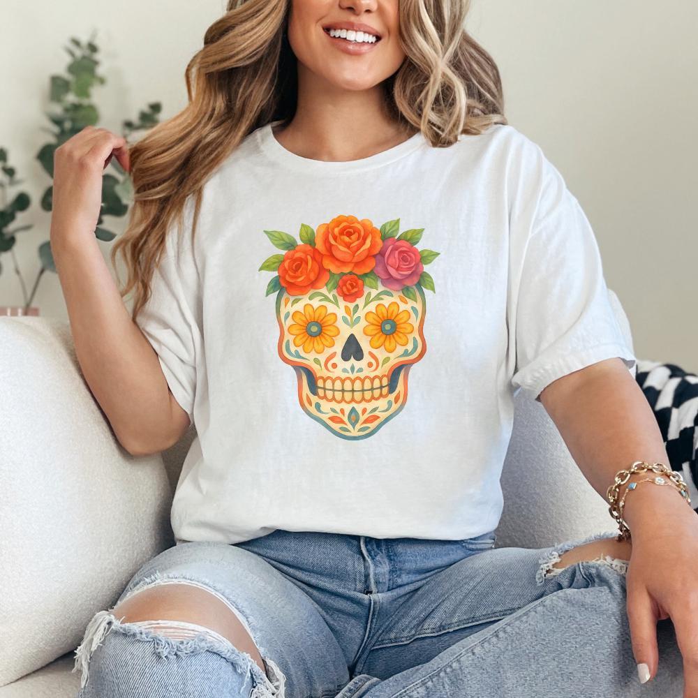 Sugar Skull Floral PNG, Day of the Dead PNG - 300 DPI Design for T-Shirt