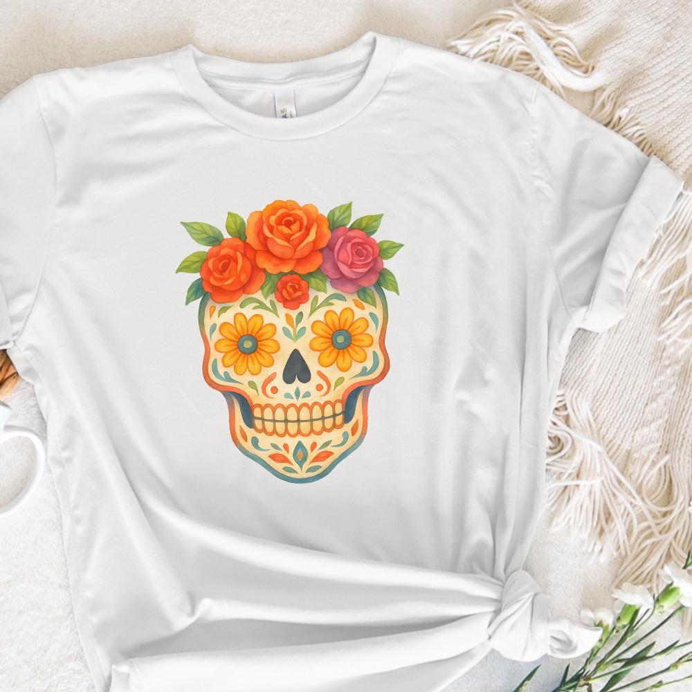 Sugar Skull Floral PNG, Day of the Dead PNG - 300 DPI Design for T-Shirt