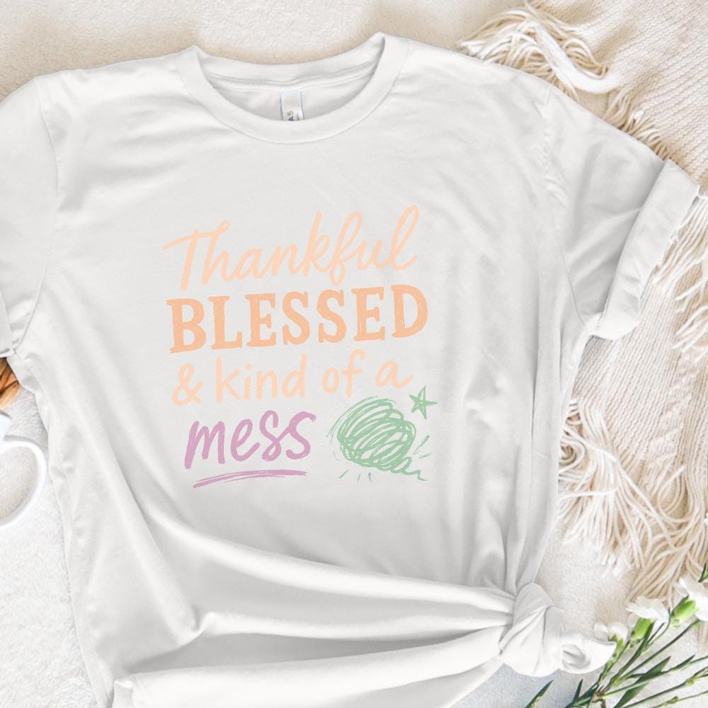 Thankful Blessed & Kind Of A Mess PNG, Fall Sayings PNG - 300 DPI Design