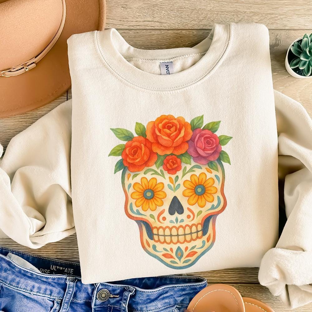 Sugar Skull Floral PNG, Day of the Dead PNG - 300 DPI Design for T-Shirt