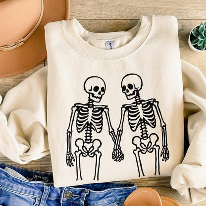 Skeleton Couple Holding Hands PNG, Romantic Skeleton Art PNG - 300 DPI