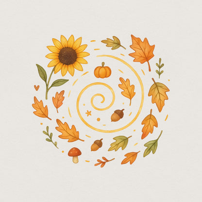Autumn Leaves Pumpkin Sunflower PNG, Cute Fall Acorn Mushroom Clipart -