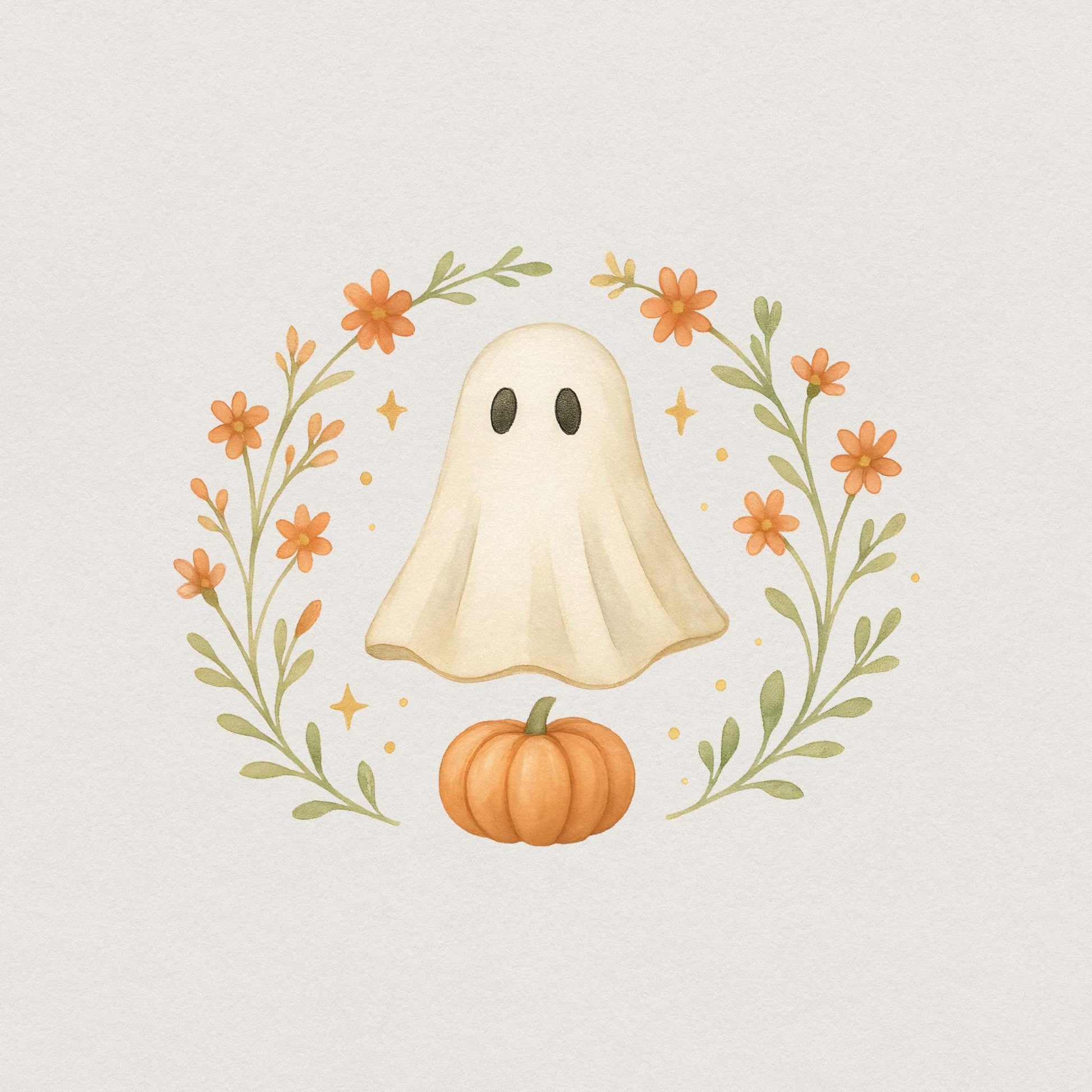 Cute Ghost Pumpkin PNG, Fall Halloween Ghost Clipart PNG - 300 DPI Design