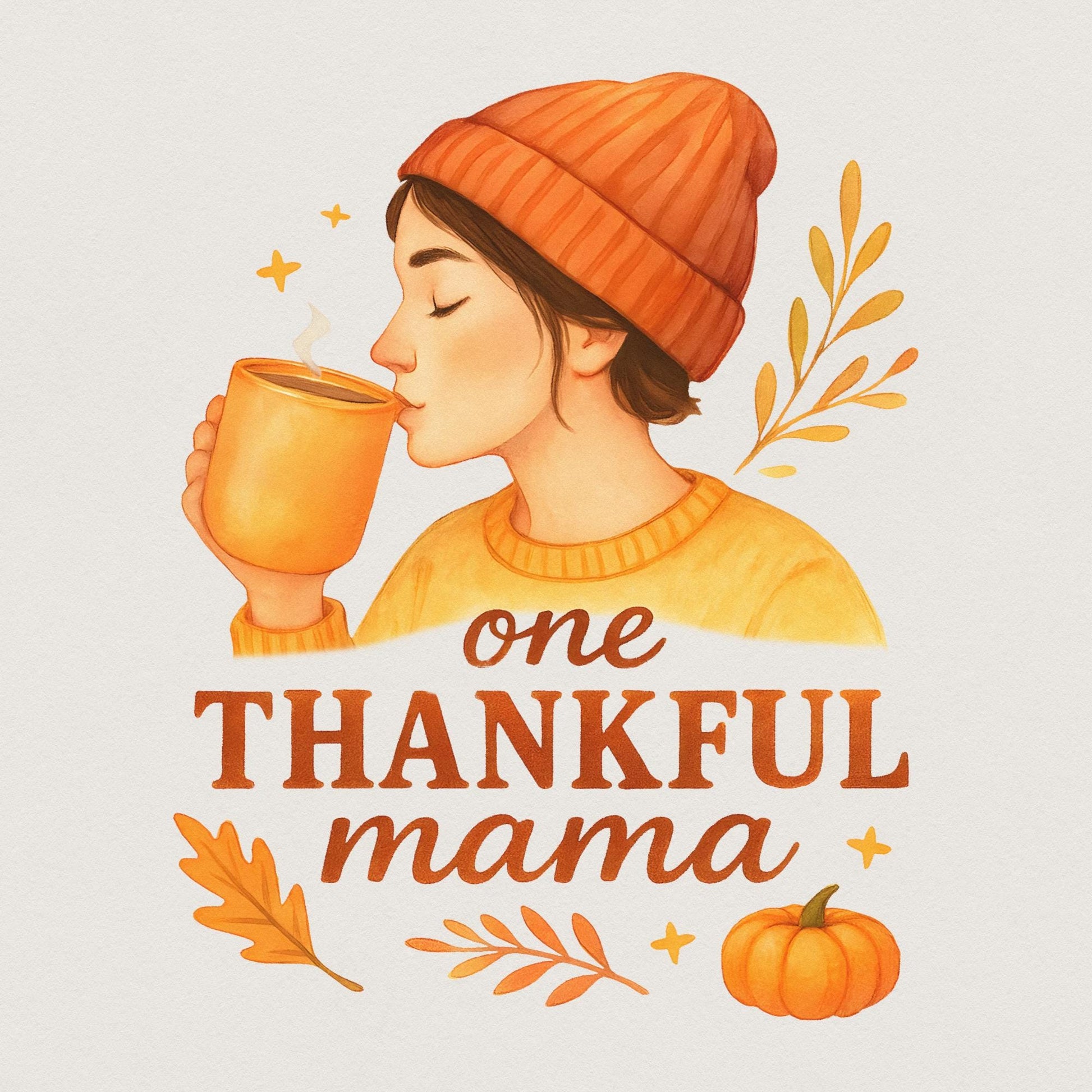 One Thankful Mama PNG Tee, Cute Fall Pumpkin Shirt PNG - 300 DPI Design