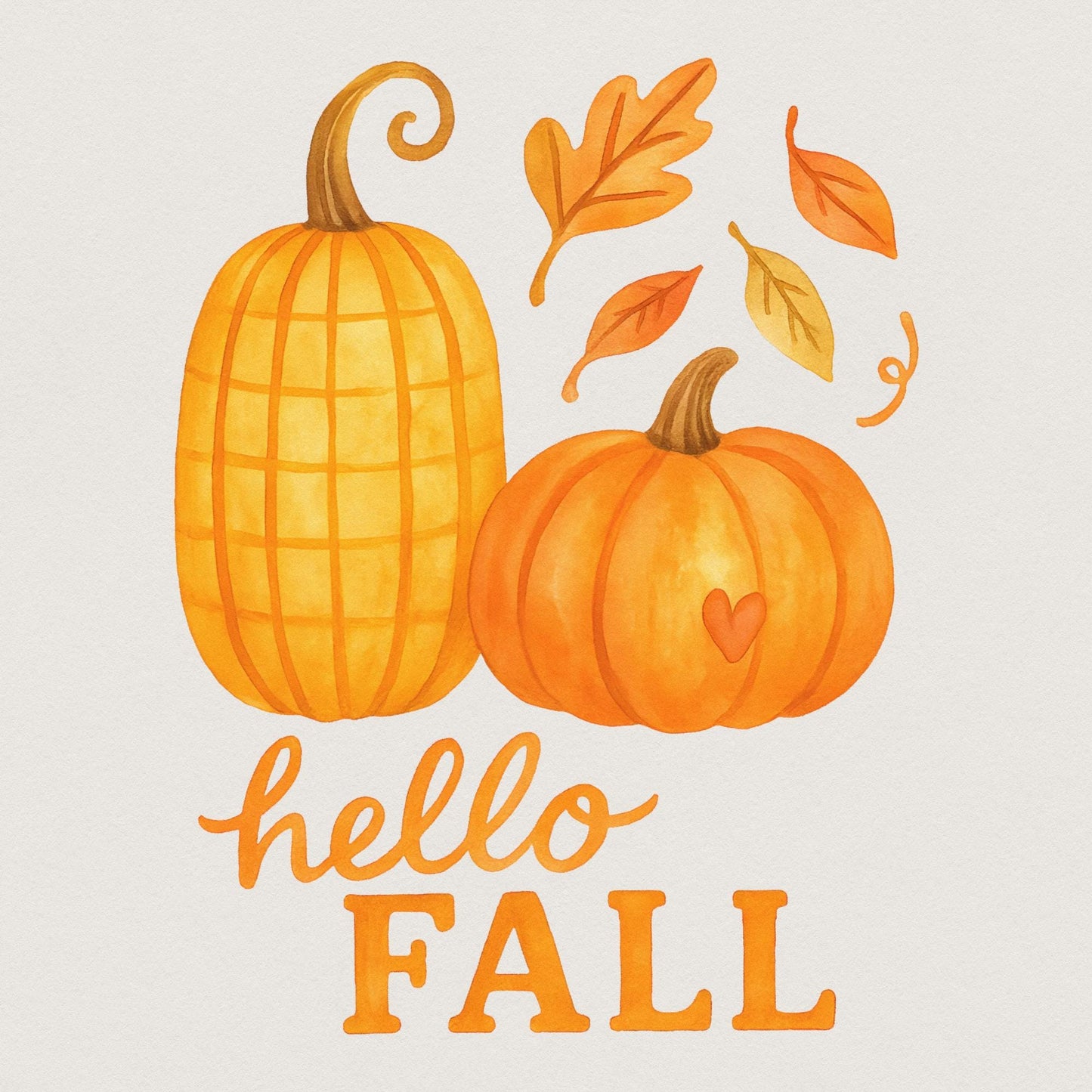 Hello Fall Pumpkins PNG, Autumn Leaves Fall Sublimation - 300 DPI Design