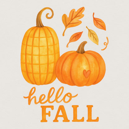Hello Fall Pumpkins PNG, Autumn Leaves Fall Sublimation - 300 DPI Design