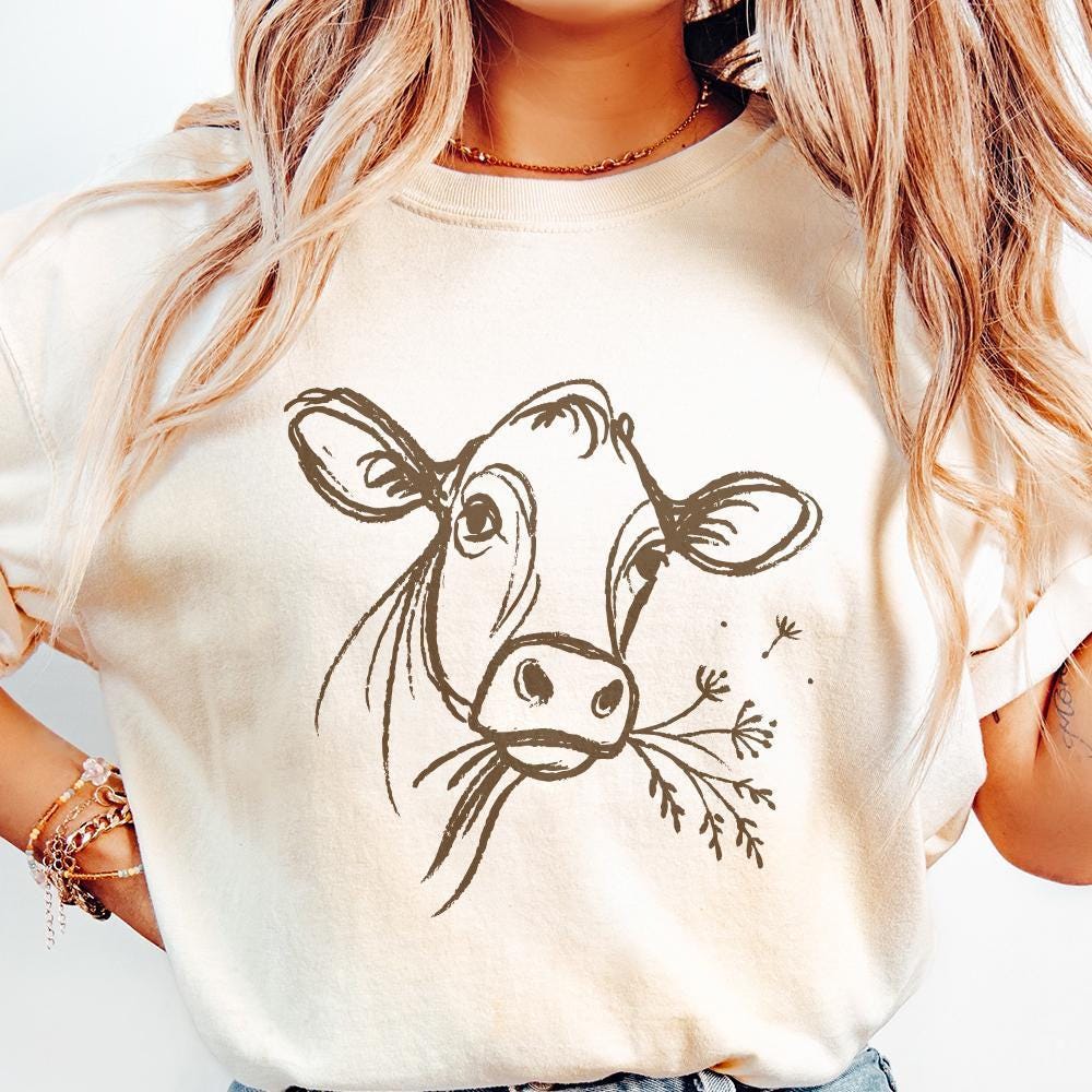 Highland Cow PNG Line Art, Rustic Farm Animal PNG - 300 DPI Design for