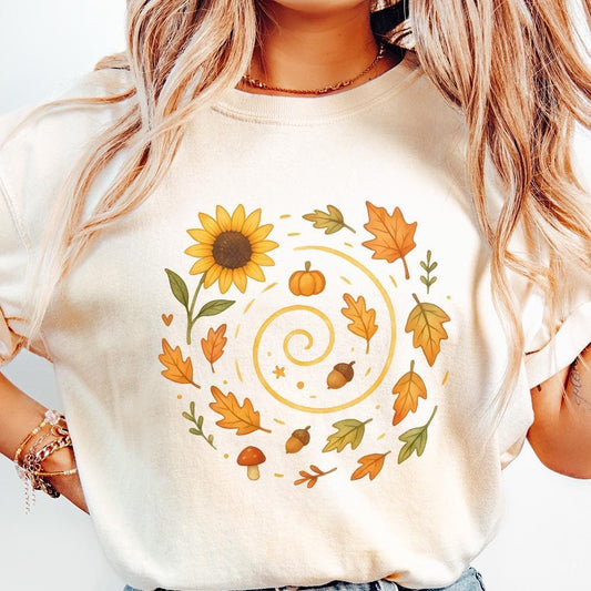 Autumn Leaves Pumpkin Sunflower PNG, Cute Fall Acorn Mushroom Clipart -