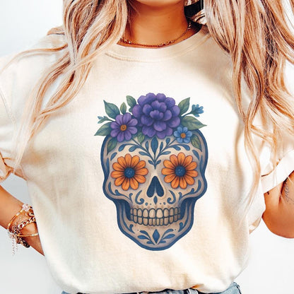Floral Skull PNG, Sugar Skull PNG - 300 DPI Design for T-Shirt