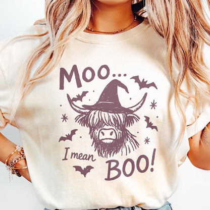 Moo... I Mean Boo! Funny Halloween Cow PNG for DTG, Cute Highland Cow
