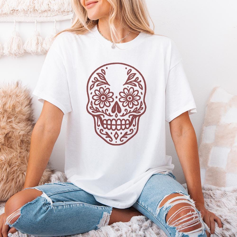 Day Of The Dead Skull PNG, Sugar Skull Floral PNG For T-Shirts - 300 DPI