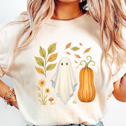 Whimsical Ghost PNG, Fall Pumpkin Watercolor PNG - 300 DPI Design for