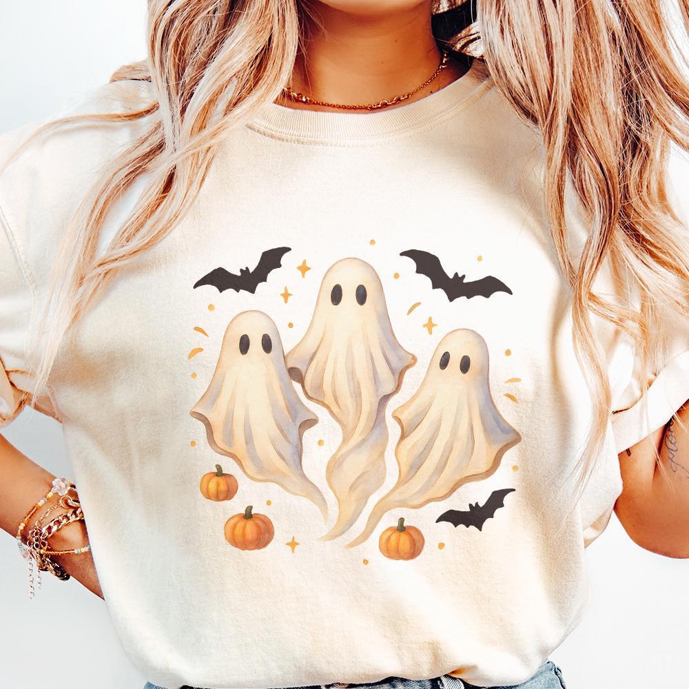 Cute Watercolor Ghosts PNG, Halloween PNG - 300 DPI Design for T-Shirt
