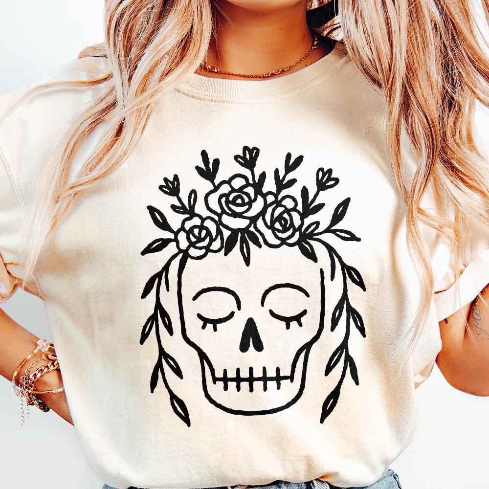 Floral Skull PNG, Boho Botanical Skull Art Digital Download - 300 DPI