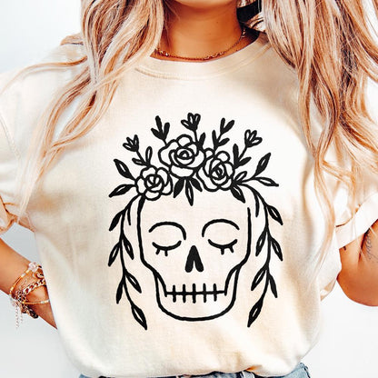 Floral Skull PNG, Boho Botanical Skull Art Digital Download - 300 DPI