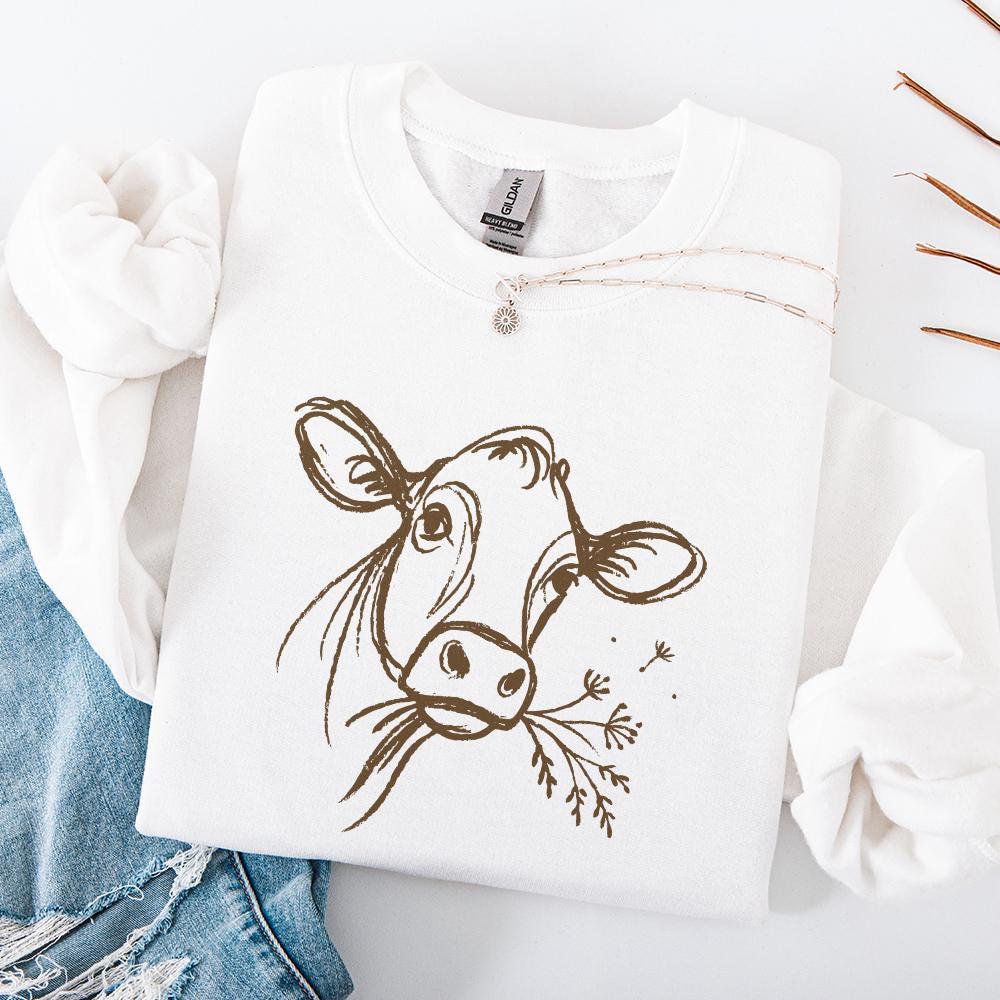 Highland Cow PNG Line Art, Rustic Farm Animal PNG - 300 DPI Design for